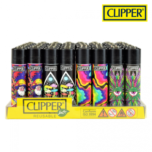 (48x) CLIPPER PSYCHEDELIC 7 LIGHTERS COLLECTION