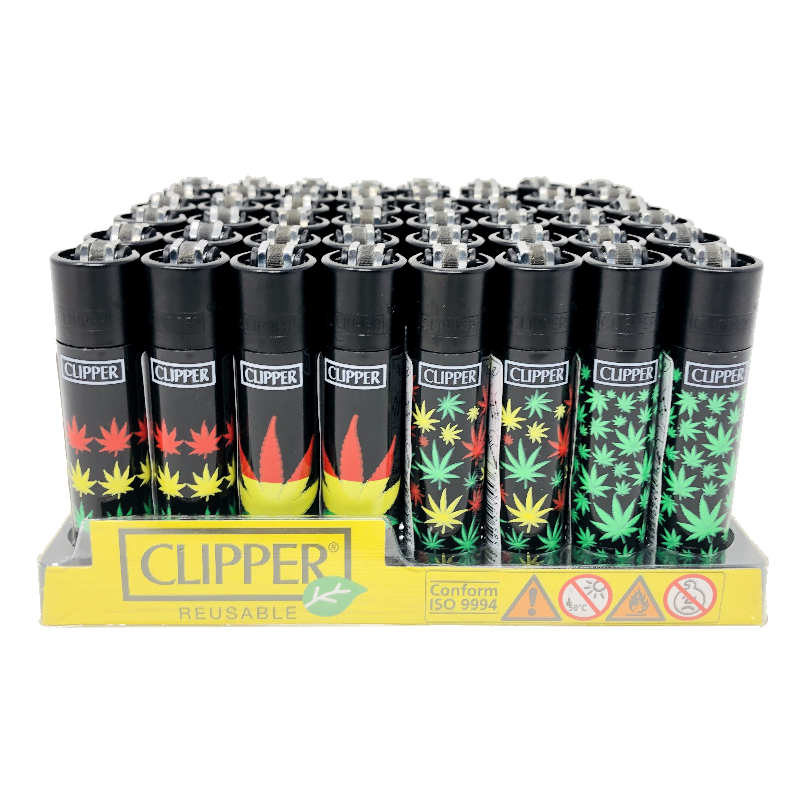 (48x) CLIPPER LIGHTER - RASTA LEAVES