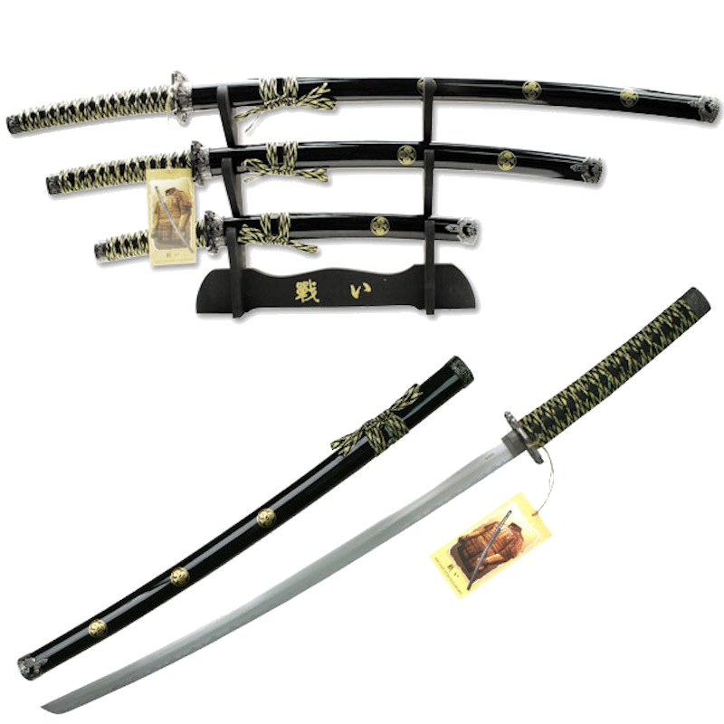 BLADESUSA - ENSEMBLE D’ÉPÉE 3 PIÈCES AVEC SUPPORT PRÉSENTOIRE