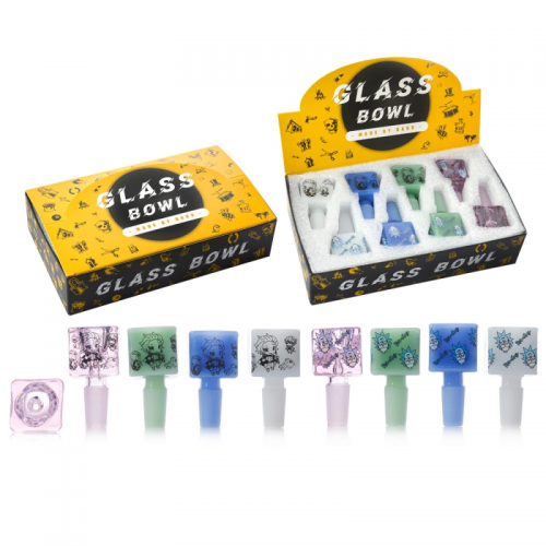 SQUARE GLASS BOWL WITH DECAL PRINTS