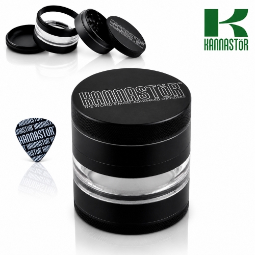 2.5" KANNASTÖR SOLID TOP WITH JAR BODY 4 PIECE GRINDER – BLACK