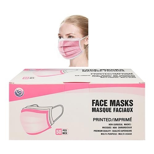 (X50) DISPOSABLE FACE MASK BOX 3-PLY PINK